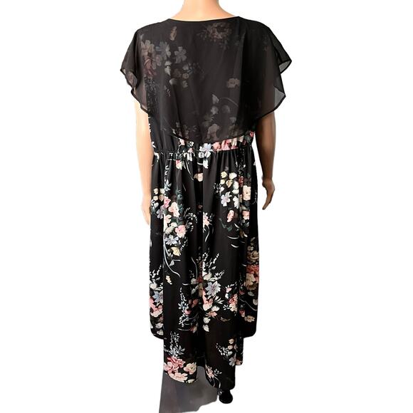 Rosegal Floral High Low Dress With Sheer Cape Style Bodice Overlay 3X 20 - Picture 4 of 5